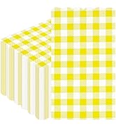 100Pcs Yellow Gingham Napkins Disposable Yellow and White Checkered 3-Ply Disposable Scalloped Pa...