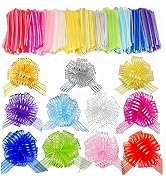 FQTANJU 22 Pieces Pull Bow Mixed Color Large Organza Gift Bows Present Wrapping Pull Bow with Rib...