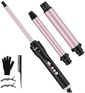 3 in 1 Curling Wand Set, Curling Iron Set with 3 Interchangable Ceramic Curling Wands (0.5”-1.25”...