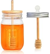 GIVAMEIHF 16oz Glass Honey Jar with Dipper,Honey Container with Wooden Honey Dipper,Honey Jars wi...