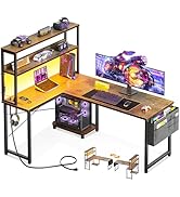 ODK 53 Inch L Shaped Desk with LED Lighting, Reversible Gaming Desk with Power Outlets, Cornor Co...