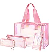 Cosweet 26L Iridescent Beach Tote Bag with 3 Small Pouch for Phone/Makeup -Waterproof Clear Jelly...