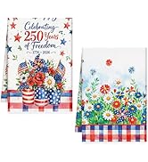 VISSTREE 4th of July Kitchen Towels Set of 2, Absorbent 250th Anniversary Patriotic Hand Towel, A...