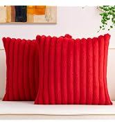 Aegero Pack of 2 Faux Fur Christmas Throw Pillow Covers 20x20 Inch, Soft Plush Striped Neutral Co...