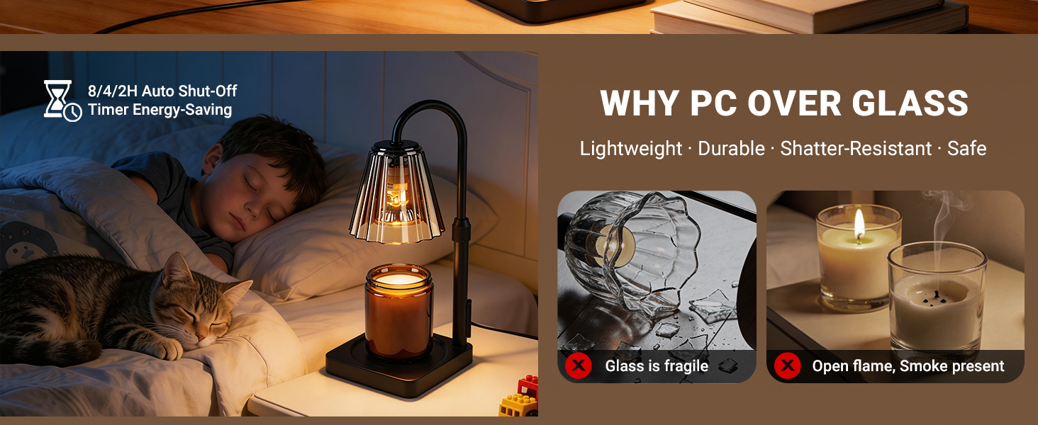 Fubink black candle warmer lamp with timer & dimmer, auto shut-off timer, shatterproof pc material