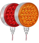 WUSHIXAN 2Pcs Round Double Face Red/Amber 48 LED Double Face Turn Signal Light, Tractor Lights Po...