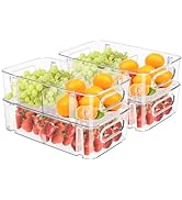 MANO 4Pack Fridge Organizer Stackable Bins with Handle Clear Refrigerator Organization Food Snack...