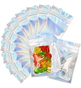 LOKQING 100 Pcs Holographic Mylar Bags Smell Proof Bags with Clear Window Resealable Bags for Foo...