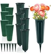 Goaste 6 Pack Cemetery Vases with Foam Inserts, Memorial Floral Vases with Spikes, Grave Flower H...