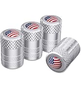 CKAuto Tire Valve Stem Caps, Aluminum Silver with American Flag, 4 Pcs/Pack | Corrosion Resistant...