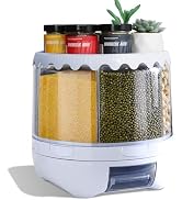 Slow Slog Grain Dispenser, 360° Rotating Storage Container, 6 Grid Food Dispenser with Storage Se...