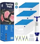 OUII Sous Vide Bags for Joule and Anova Cooker - 52 Pieces Kit with Vacuum Sealer Bags, Hand Pump...