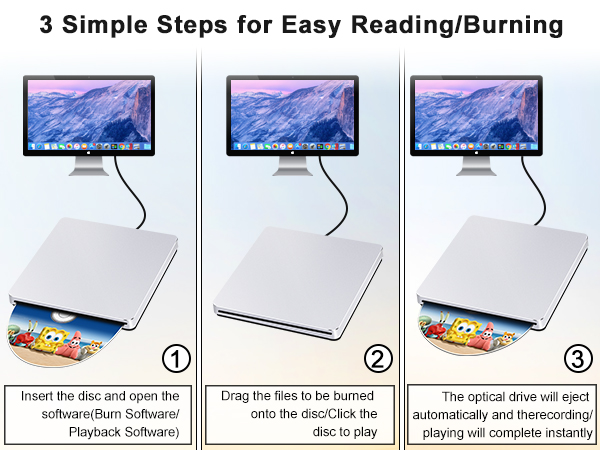 This CD burner for PC is connected to your computer and used immediately without any driver.
