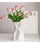 Paper Bag Vase for Flower, Unique Crinkle Design White Ceramic Vase, Flower Vase for Aesthetic Ho...