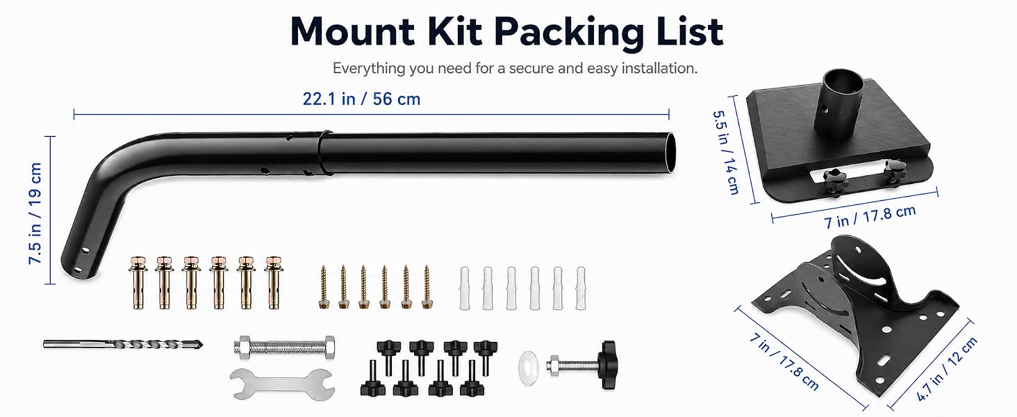 Complete hardware Starlink mount kit, includes screws, wrench, drill bit, adapter, base and pole