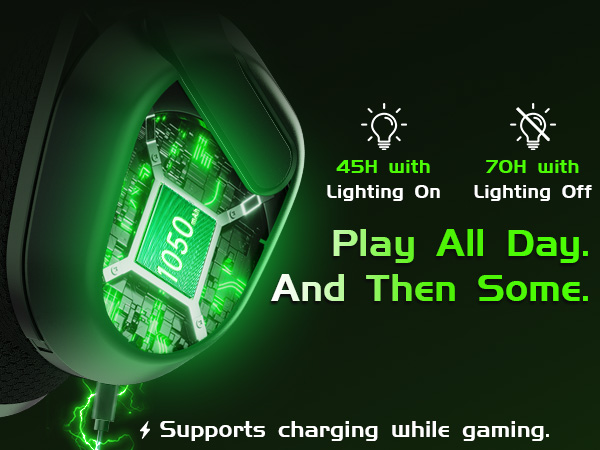 Long battery life wireless headset with up to 70 hours of playtime on Xbox.