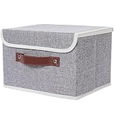 Lucky Monet Collapsible Storage Bins with Lids & PU Leather Handles - PP Plastic Board Washable L...
