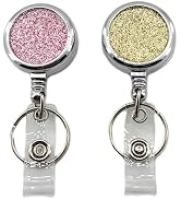 YEMCHI 2 Pack Metal Retractable Badge Holder Reel - Durable & Bling ID Card Holders with Clip & K...