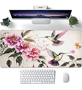Desk Mat,Colibri and Pink Flowers Large Gaming Mouse Pad for Desk XXL,Birds and Floral Desk Pad,E...