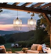 TWINKVILLA Battery Operated Chandelier, 2Pack Hanging Gazebo Lights, Acrylic Crystal Beaded Penda...