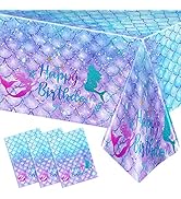 DaiUni 3PCS Mermaid Birthday Tablecloths for Birthday Party Decoration, Plastic Disposable Rectan...