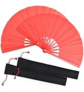 HONSHEN Folding Hand Fan with Bamboo for Women Men (red Bamboo Fan)