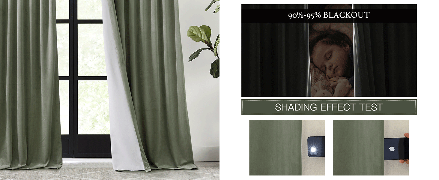 100% blackout velvet curtains sage green 84/96/108 inches bedroom living room thermal insulted