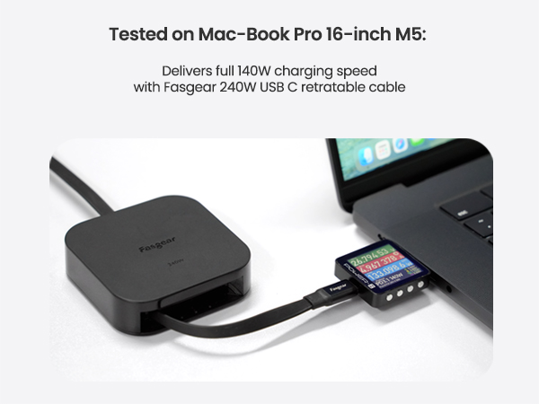 Fasgear 240W USB C to USB C Retractable Cable