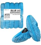 Buena Goods 100 Pack Large Disposable Blue Boot & Shoe Covers. Reusable Premium Water Resistant D...