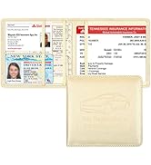 Techion Car Insurance and Registration Holder, 5.5 x 5 Inch PU Leather Vehicle Glove Box Organize...