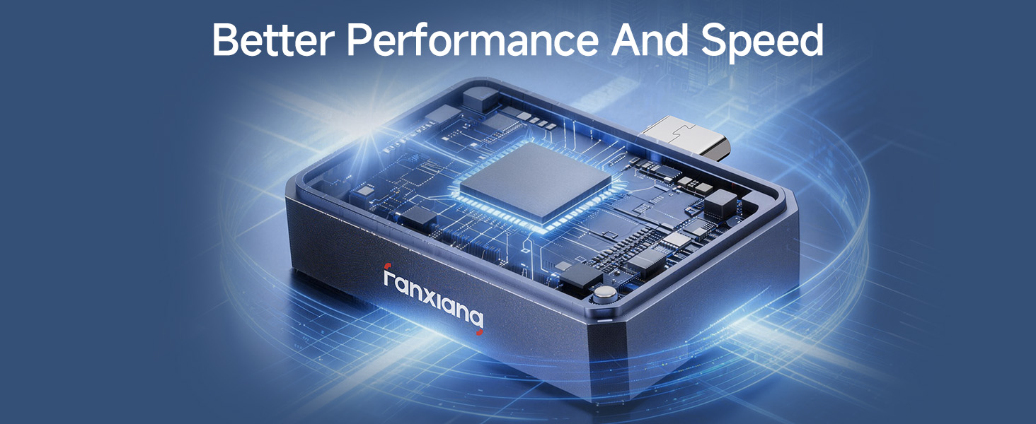 Text reads 'Better Performance And Speed'. Blue technological background showing computer processor or chip with glowing effects.