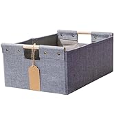 VinneGenzz Storage Bins Cotton Linen Fabric Storage Boxes Basket with Wooden Handles Label Tag Fo...