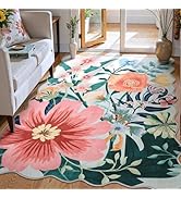 Zealude Floral Washable 5x7 Aqua Green Area Rug for Living Room,Boho Flower Bedroom Dining Room R...