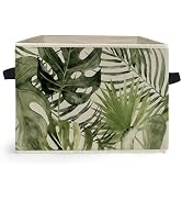 Ghoaoivo Boho Tropical Botanical Storage Box Bins, Green Monstera Palm Plant Leaf Collapsible Sto...