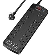 Power Strip,YISHU Surge Protector with 12 Outlets and 4 USB Ports,6 Feet Extension Cord, Wall Mou...