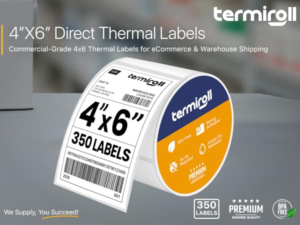4”x6” Direct Thermal Labels - 350 Labels / Roll by Termiroll