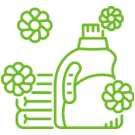 A bottle of detergent with fresh flowers