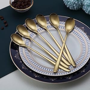 6 Piece Stainless Steel Long Handle Spoon Set (Gold)