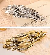 KKJOY Vintage Rhinestone Leaf Hair Clips Barrettes Hand Crafted Spring Clip Metal Headpieces Wedd...