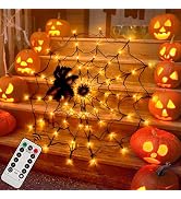 Halloween Decorations Spider Web Lights - 4FT Diameter 70 LEDs with Black Spider, Waterproof Net ...