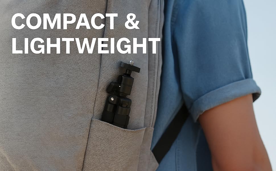 Trípode compacto y ligero dentro de una mochila, ideal para viajar y crear contenido