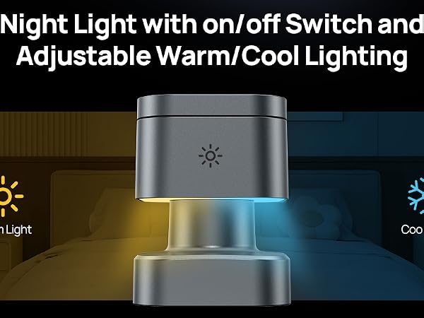 Nightstand charging station includes a night light with warm and cool lighting modes.