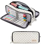 iSuperb Multi Compartments Pencil Case 3 Zippers Pencil Pouch Bag Square Grid Cosmetic Bags Organ...
