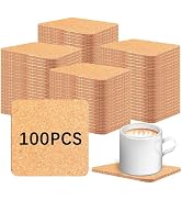 100 PCS Cork Coasters Bulk, Blank Square Cork Coasters DIY Crafts, Non-Slip Heat-Resistant Reusab...