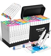 Hnncugty Alcohol Markers Set 100 Colors, Dual Tips Coloring Art Markers Set with Case & Holders, ...