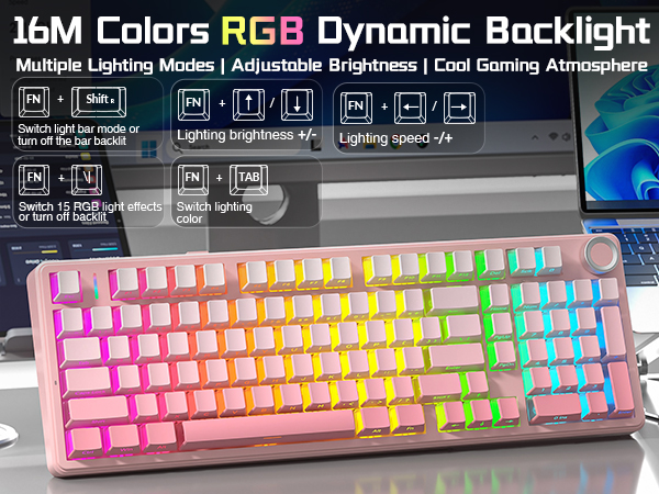 wireless mechanical keyboard silent RGB backlight keyboard quiet pink keyboard