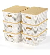 Plastic Storage Baskets With Bamboo Lid - Plastic Storage Containers Stackable Storage bins: Stor...