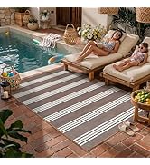 PureCozy Outdoor Waterproof 6x9 Rug for Patio Reversible Plastic Straw Brown Striped Camping Mat ...
