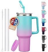 ICIOI 40 oz Water Bottle Tumbler with Lid and Straw - Wide Mouth Travel Coffee Mug with Handle, R...