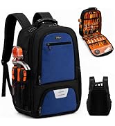 Tool Backpack for Men with Laptop Sleeve, Heavy Duty Tool Bag, Blue | Padded Shoulder & Waist Sup...